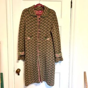 IVKO pink and green wool blend knit sweater coat M and 42” long